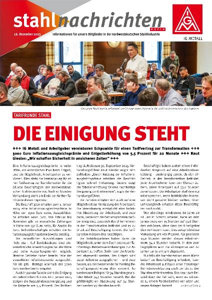Die Einigung steht, stahlnachrichten extra vom 16. Dezember 2023, Informationen für unsere Mitglieder in der nordwestdeutschen Stahlindustrie