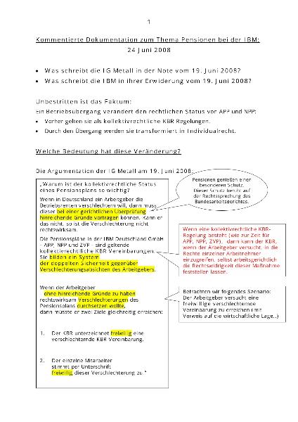 Kommentierte Dokumentation zum Thema Pensionen bei der IBM