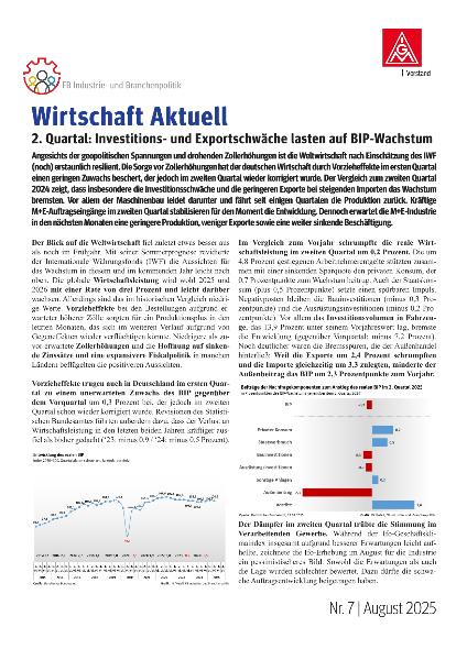 2. Quartal: Investitions- und Exportschwäche lasten auf BIP-Wachstum, Wirtschaft Aktuell Nr. 7 | 2025