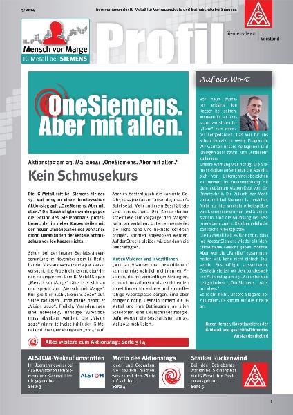Siemens-Profil Nr. 3/2014. Informationen der IG Metall für Vertrauensleute und Betriebsräte bei Siemens