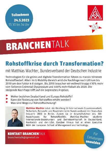 Einladung zum BranchenTalk: Rohstoffkrise durch Transformation?