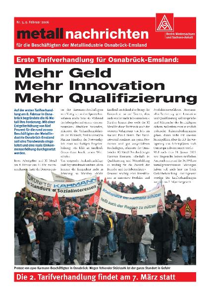 Tarifgebiet Osnabrück-Emsland: Mehr Geld - mehr Innovation - mehr Qualifizierung, Nr. 3 - 09.02.2006