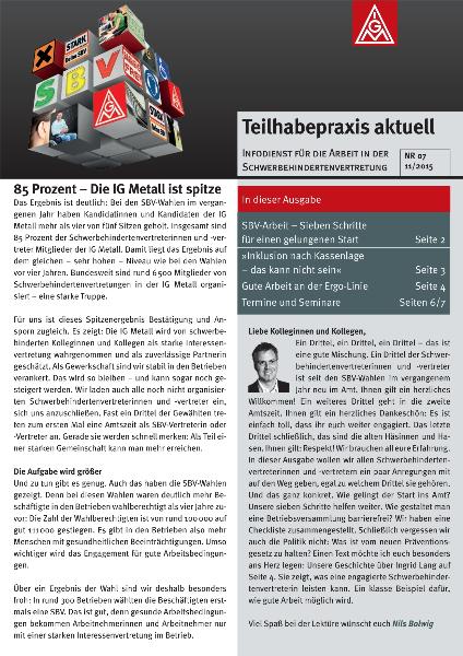 Teilhabepraxis aktuell Nr. 7/2015 - Infodienst für die Arbeit in der Schwerbehindertenvertretung