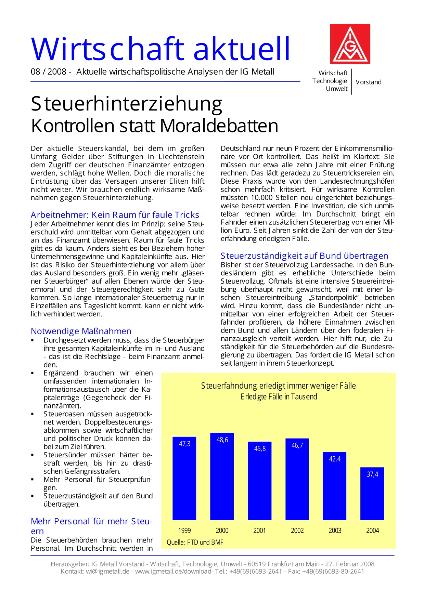 Wirtschaft aktuell 08/2008: Steuerhinterziehung - Kontrollen statt Moraldebatten