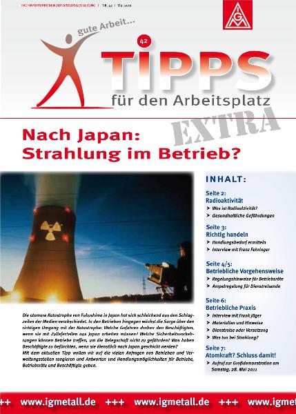 Tipps für den Arbeitsplatz extra - Nach Japan: Strahlung im Betrieb?, Fachinformationen zur Arbeitsgestaltung Nr. 42 (Mai 2011)