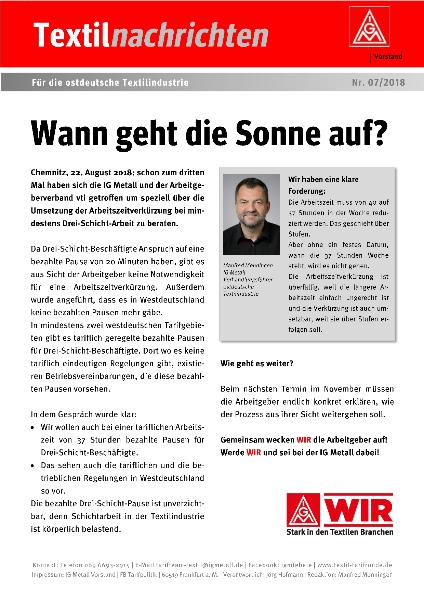 Wann geht die Sonne auf?, tarifinfo – textilindustrie ost 07/2018