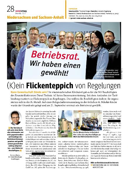 metallzeitung - Regionalseiten Niedersachsen und Sachsen-Anhalt Dezember 2017