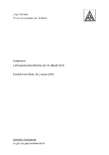Jörg Hofmann: Statement Jahrespressekonferenz, 20.1.2016