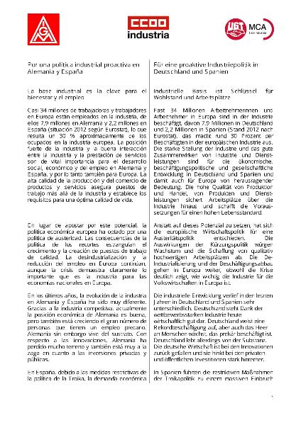 Für eine proaktive Industriepolitik in Deutschland und Spanien - Industrielle Basis ist Schlüssel für Wohlstand und Arbeitsplätze