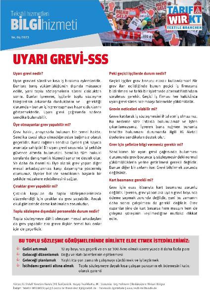 Warnstreik-FAQ, Infoservice Textile Dienste Nr. 4/2023, türkisch