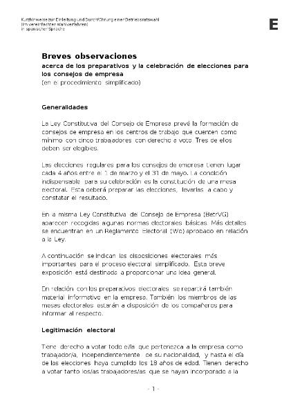 Breves observaciones (en el procedimiento simplificado), Hinweise - Einleitung und Durchführung der BRW - vereinfacht, spanisch