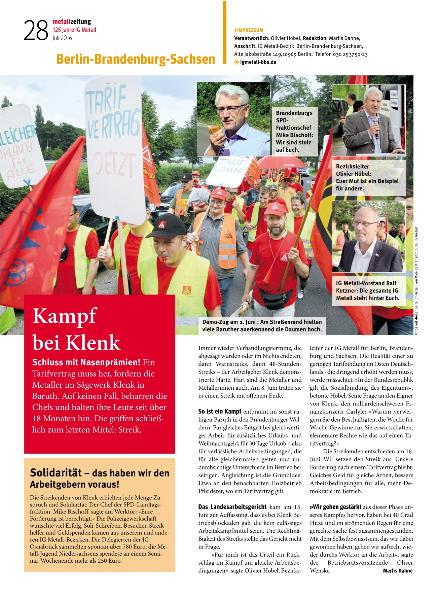 metallzeitung - Regionalseiten Berlin-Brandenburg-Sachsen Juli 2016