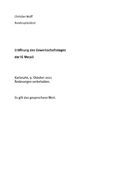Rede Christian Wulff zur Eröffnung 9. Oktober 2011