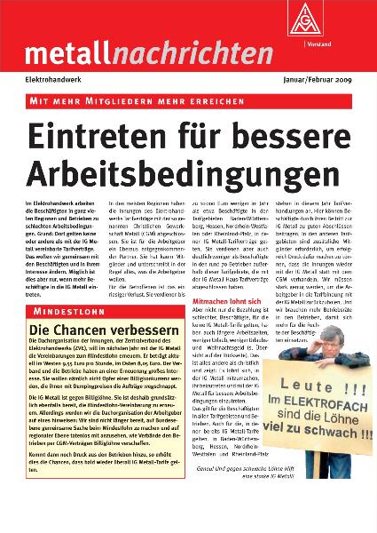 Eintreten für bessere Arbeitsbedingungen - Mit mehr Mitgliedern mehr erreichen, metallnachrichten Elektrohandwerk Januar/Februar 2009