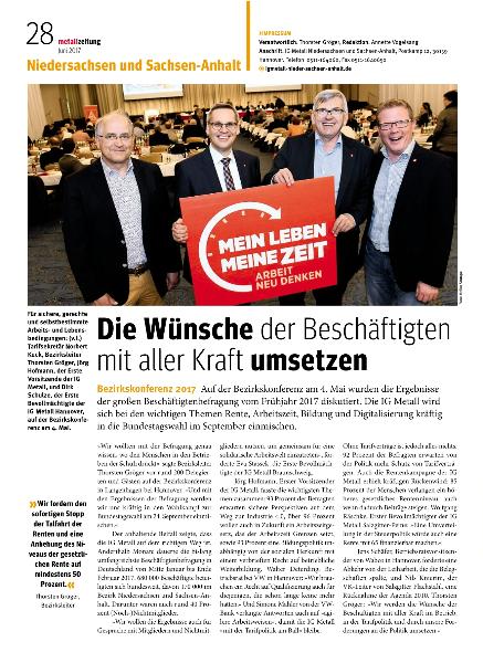 metallzeitung - Regionalseiten Niedersachsen und Sachsen-Anhalt Juni 2017