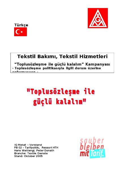 Tekstil Bak?m?, Tekstil Hizmetleri, Textile Dienste Flugblatt türkisch Textilpflege, Textile Dienstleisung - Informationen zur tarifpolitischen Situation, --.09.2005