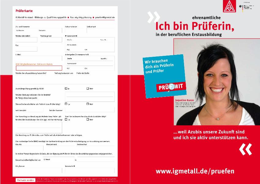 Wir brauchen dich als Prüfer/Prüferin, Faltblatt mit Prüferkarte