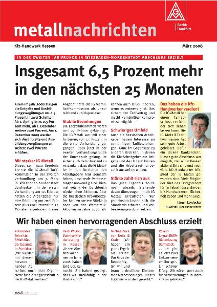 metallnachrichten, Bezirk Frankfurt, Insgesamt 6,5 Prozent mehr, März 2008