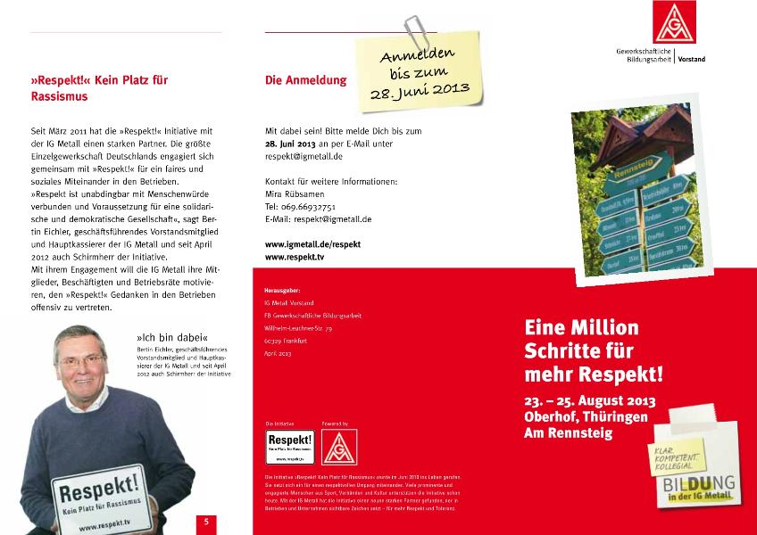 Initiative Respekt! Kein Platz für Rassismus: Eine Million Schritte für mehr Respekt! - Wandern am Rennsteig