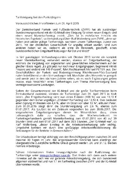 Tarifeinigung bei den Parkettlegern