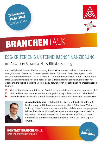 BranchenTalk mit Alexander Sekanina - ESG-Kriterien und Unternehmensfinanzierung