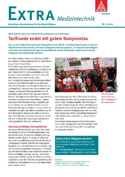 Tarifrunde endet mit gutem Kompromiss. Extra Medizintechnik Nr. 2/2012