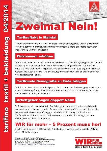 Zweimal Nein!, Tarifinfo Textil + Bekleidung 04/2014