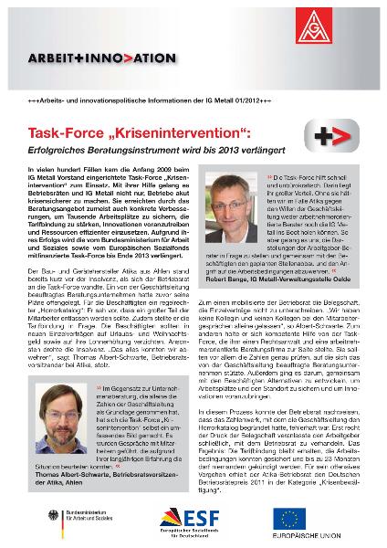 Arbeit und Innovation 01 / 2012: Task-Force ''Krisenintervention''