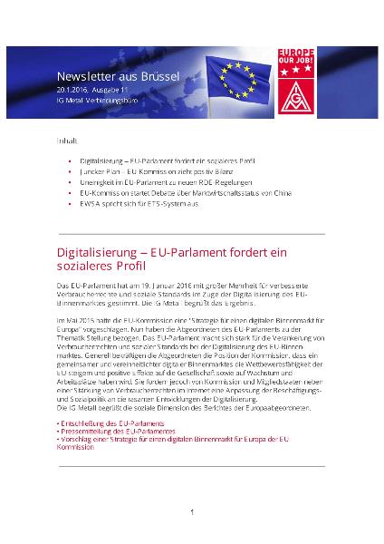 Newsletter aus Brüssel, Ausgabe 11 vom 20.01.2016, IG Metall Verbindungsbüro