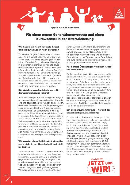 Appell aus den Betrieben - Für einen neuen Generationenvertrag und einen Kurswechsel in der Alterssicherung