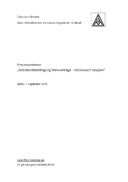 Christiane Benner: Betriebsrätebefragung Werkverträge – Missbrauch stoppen