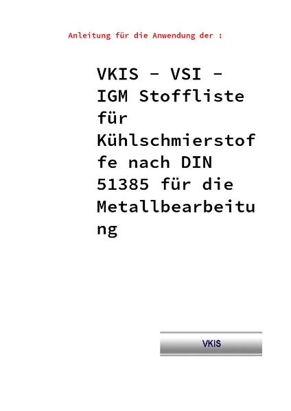 Anleitung Stoffliste Kühlmittelstoffe für die Metallverarbeitung, Januar 2006