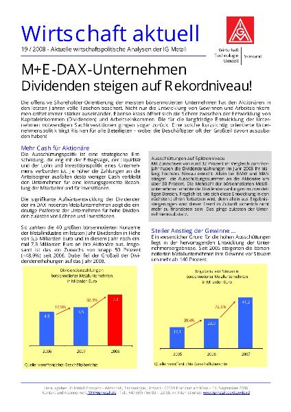 Wirtschaft aktuell 19/2008: M+E-DAX-Unternehmen - Dividenden steigen auf Rekordniveau