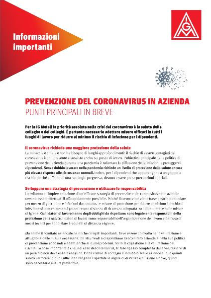 Corona-Prävention im Betrieb - das Wichtigste in Kürze in italienischer Sprache