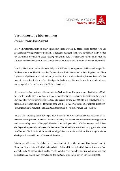 Pressekonferenz Krisenaktionsprogramm, Frankfurter Appell