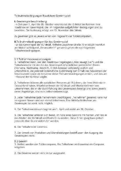 Teilnahmebedingungen Roadshow 2019
