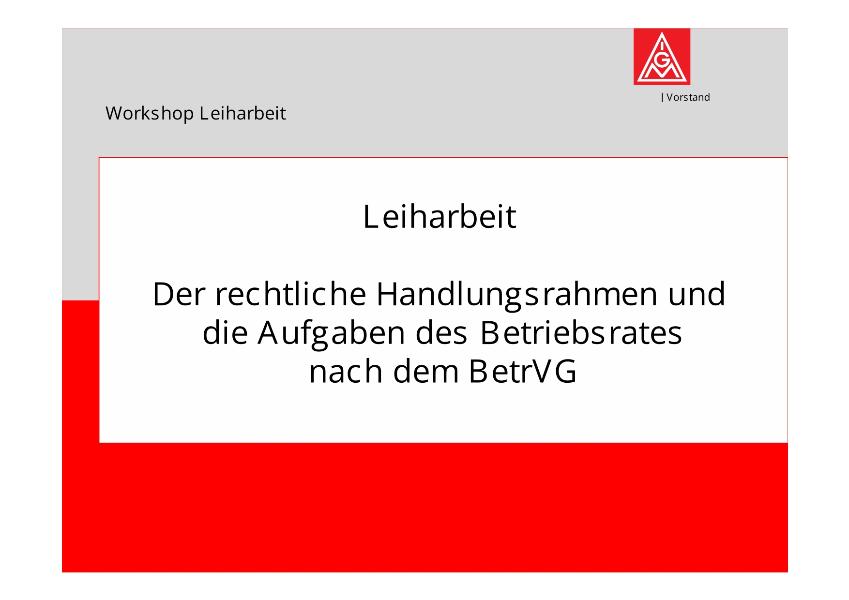 Workshop 5: Leiharbeit - Rechtlicher Handlungsrahmen
