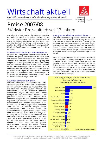 Wirtschaft aktuell 03/2008: Preise 2007/08: Stärkster Preisauftrieb seit 13 Jahren