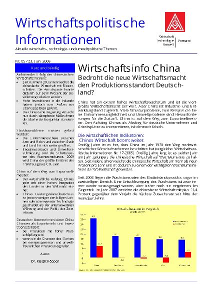 Wirtschaftspolitische Informationen 05 / 2008 - Wirtschaftsinfo China
