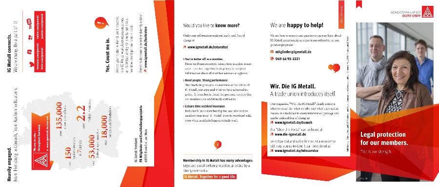 Rechtsschutz für Mitglieder. Das ist unsere Stärke. Flyer in englischer Sprache.