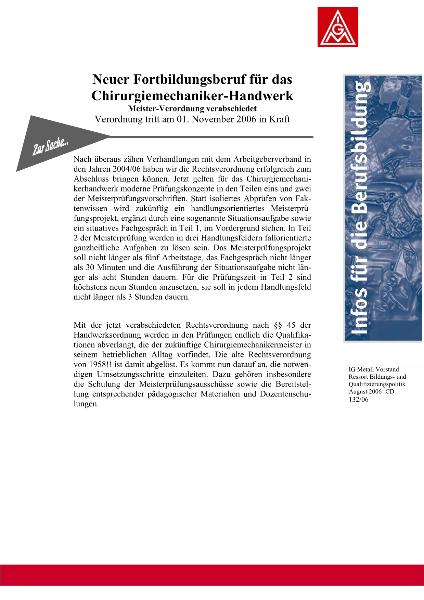 Information fuer die Berufsbildung: Chirurgiemechanikermeister/in