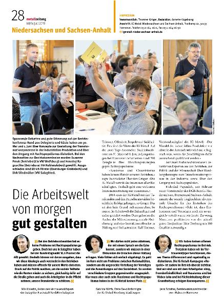 metallzeitung - Regionalseiten Niedersachsen und Sachsen-Anhalt Juli/August 2018