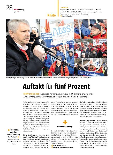 metallzeitung - Regionalseiten Küste April 2016