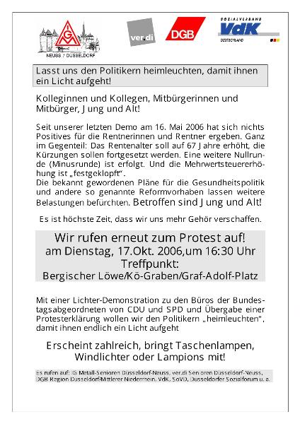 IG Metall Düsseldorf: Protesterklärung gegen Rentenklau, Altersarmut und Sozialabbau