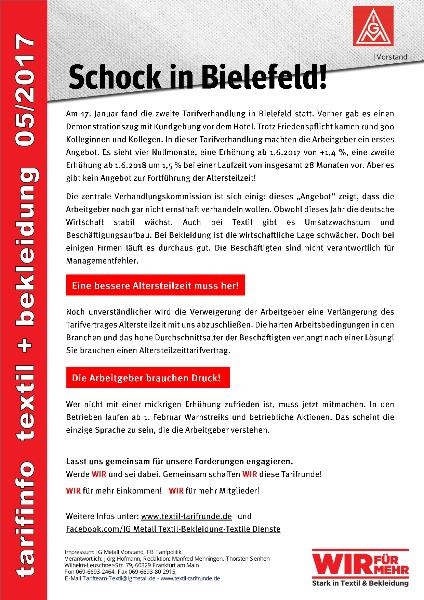 Schock in Bielefeld!, Tarifinfo Textil + Bekleidung 05/2017