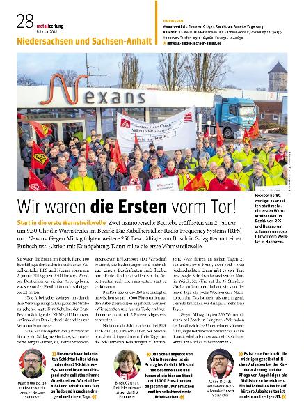 metallzeitung - Regionalseiten Niedersachsen und Sachsen-Anhalt Februar 2018