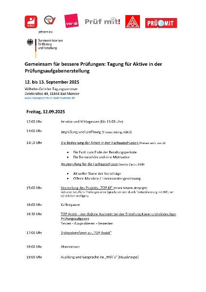 Tagungsordung Gemeinsam für bessere Prüfungen Tagung für Aktive in der Prüfungsaufgabenerstellung