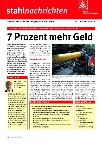 nrw-Stahlnachrichten Nr. 2: Tarifrunde 2006: Tarifkommission beschliesst Forderungsempfehlung