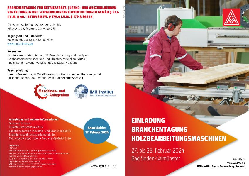 Einladung Branchentagung Holzbearbeitungsmaschinen 2024