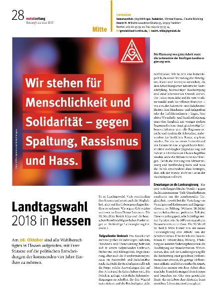 metallzeitung - Regionalseiten Mitte Oktober/November 2018